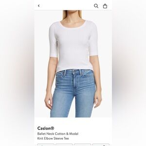 Caslon scoop neck, elbow sleeve t-shirt in white size xsmall